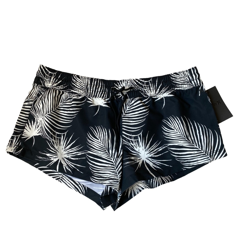 Hurley Super Suede Floreetah Volley Board Shorts Women M Black White Beach NWT